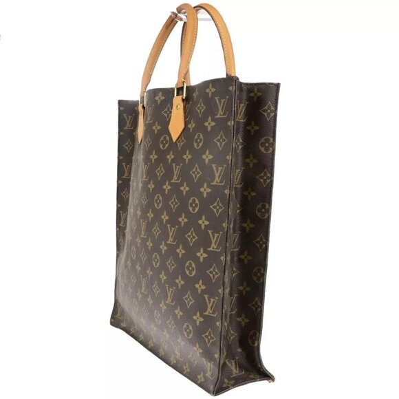 LOUIS VUITTON Logo Sac Plat Hand Tote Bag Monogram Leather Brown - Picture 7 of 15